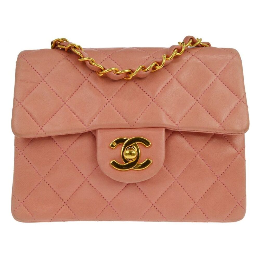 Chanel Vintage Square Classic Single Flap Quilted Lambskin Pink Leather Handbag